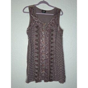 Simi Woman's Free Size Sleeveless Purple Embroidered Tunic Dress